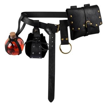 Imagem de Bolsa de cinto renascentista de couro viking medieval bolsa de cintura pirata cosplay festival Halloween acessórios ajustáveis, Bolsa preta, Medieval
