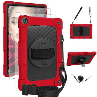 Imagem de Hoibon Capa para Lenovo Tab M10 Plus 3ª geração de 10,6 polegadas 2022 TB-125F/TB-128F embutida com suporte giratório de 360° + alça de ombro à prova de choque para crianças vem com 2 protetores de