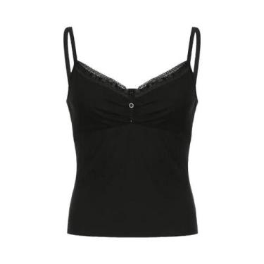 Imagem de Top Cropped Vintage Preto Y2K Sem Mangas Com Botões, Sexy, Com Pregas,