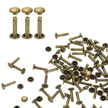 Imagem de HARFINGTON 80 conjuntos de rebites de tampa dupla, 6 x 12 mm, aço carbono, cabeça redonda, parafusos, parafusos tubulares de metal para decoração de artesanato em couro, bronze