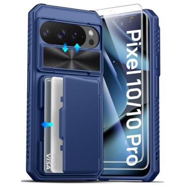 Imagem de ATATOO Capa carteira para Google Pixel 10/10 Pro com protetor de tela de vidro temperado HD [2 unidades], suporte para cartão, capa para câmera deslizante, proteção contra quedas, capa rígida para