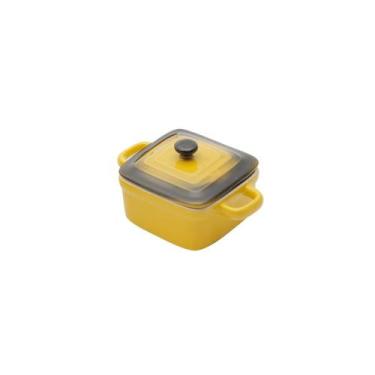 Imagem de Mini panela Quadrada porcelana, com tampa - Amarela - Bon Gourmet