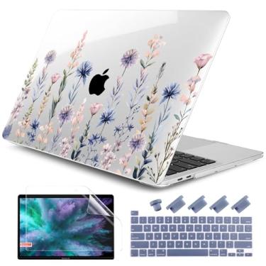 Imagem de DONGKE Compatível com MacBook Pro 13 polegadas 2024 2023-2020 versão A2338 M2/M1 A2251 A2289 com tela retina e Touch ID, capa rígida de plástico, capa de teclado e película de tela - pintura floral