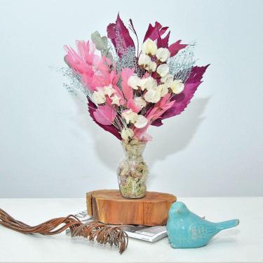 Imagem de Arranjo de flores desidratadas petit tons rosê + vaso de vidro