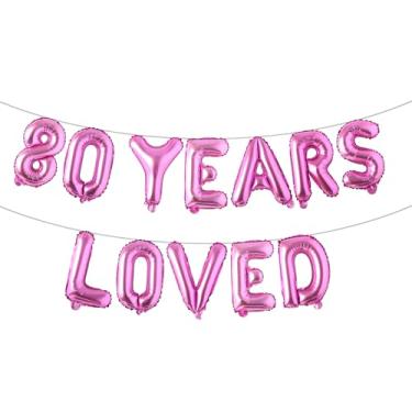 Imagem de 80 Years Loved Balloon Banner Sign Multicolor Glitter para decorações de festa de aniversário de 80 anos, adereços de cabine de fotos (80 YEARS LOVED Rose Red)