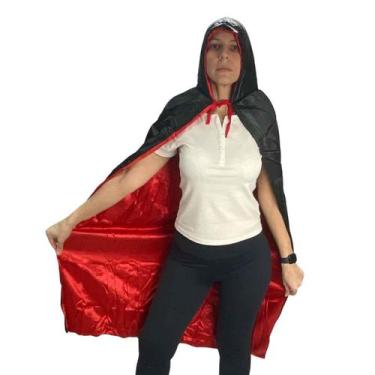 Imagem de Capa C/Capuz Dupla Face Adulto Vampiro Fantasia Halloween Cetim 1,20m 