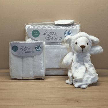 Imagem de Kit com Naninha Ovelha + Toalha com Capuz + 3 Babitas Bege - Laço Bebê