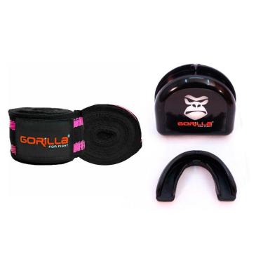Imagem de Kit Treino Protetor Bucal Profissional Com Capinha Moldável + Bandagem Elástica 05 Metr...