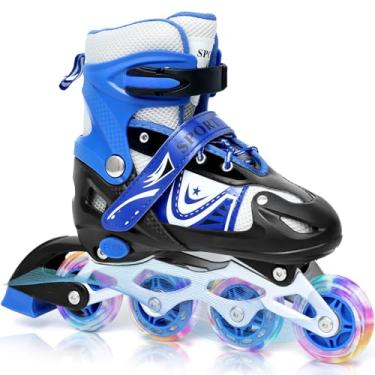 Imagem de Patins em linha infantis ajustáveis com 8 rodas de iluminação LED, patins para meninos e meninas de 5 a 12 anos, duráveis para uso interno/externo (azul, médio - crianças grandes (1-4 EUA)