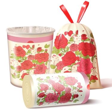Imagem de Thryoss Sacos de lixo pequenos com aroma de rosa, sacos de lixo de 4 galões com cordão para banheiro, escritório, quarto, carro, adequado para lata de lixo de 2-4 galões, impressão colorida, 50