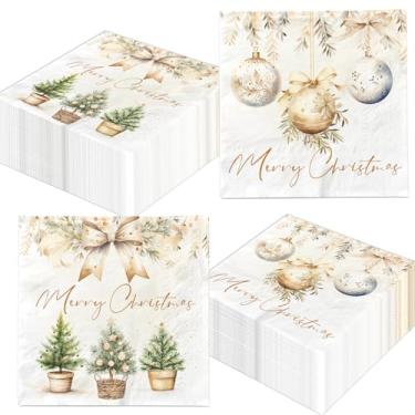 Imagem de 40 guardanapos de Natal descartáveis guardanapos de coquetel guardanapos de papel de Natal guardanapos de árvore de Natal de inverno para cozinha, jantar, decorações de Natal, suprimentos para festas