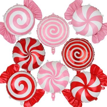Imagem de Sweet Candy Balloon Xmas Christmas Set Swirl Lollipop Mylar Foil Balloons Candies Candyland Theme Birthday Party Decor Supplies 8 Pcs Red Pink