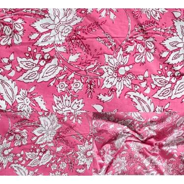 Imagem de Tecido 100% algodão estampado à mão por The Yard PRECUT 1 jarda 44 polegadas de largura para costura e artesanato – Tecido acolchoado de algodão para costura (estampa floral rosa affy, 1 jarda