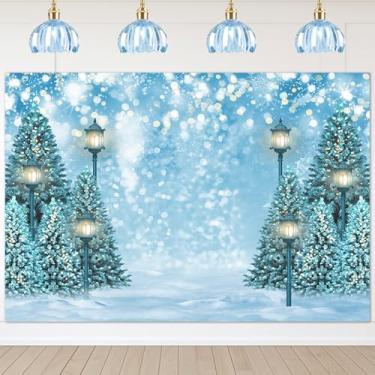 Imagem de Avezano Floco de neve de inverno, árvore de Natal, cenário bokeh, neve, árvore de Natal, fotografia de fundo, lâmpada de rua com glitter, campo de neve, chá de bebê, aniversário, retrato de