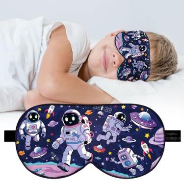 Imagem de Máscara de dormir infantil de seda: Máscara de olho 100% seda amoreira, máscaras de dormir com alça ajustável, capa de olho infantil impressa macia e com bloqueio de luz para meninos meninas