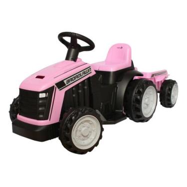 Imagem de Mini Trator Elétrico Com Reboque Infantil Rosa Importway