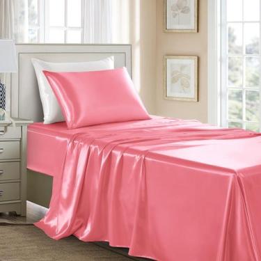 Imagem de Conjunto de lençóis GOLAL Satin Silk Twin Size 3 peças rosa