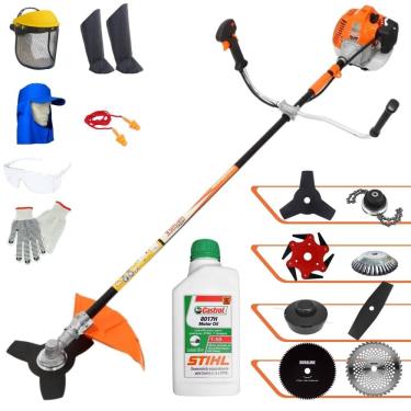 Imagem de Roçadeira Vulcan VR520H 2,5HP 52cc + Facas 2 Pontas, 3 Pontas, 6 Pontas, 40 Dentes Vídea, 80 Dentes, Trimmer, Carretel e Escova + EPI + ÓLEO STIHL 2T