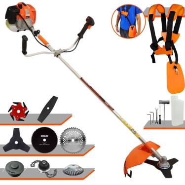 Imagem de Aparador de Grama Vulcan VR620H 62cc 3HP Com Carretel Nylon + Facas 2 Pontas, 3 Pontas, 6 Pontas, 40 Dentes Vídea, 80 Dentes, Trimmer e Escova de Aço