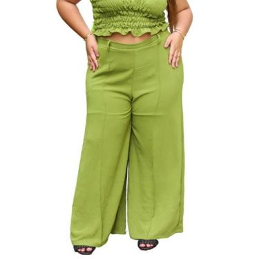 Imagem de Calça feminina pantalona social cos alto com linha vinco frontal e bol
