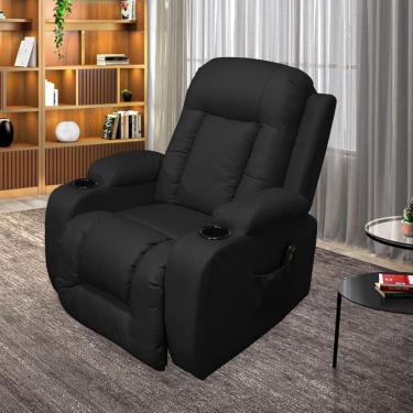 Imagem de Poltrona do Papai com Massagem Aquecimento Austin Elevação Lift 150º PU Preto G31 - Gran Belo