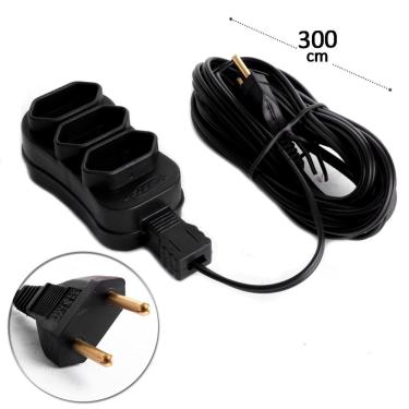 Imagem de Extensão Bipolar 3m 3 Tomadas Preto - Tudo em Caixa