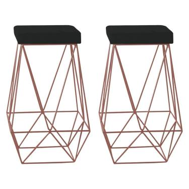 Imagem de Kit 2 Banqueta Decorativa Kathy Base Bronze Veludo Preto - Gran Belo