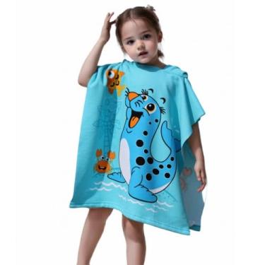 Imagem de Athaelay Toalhas infantis ultra macias com capuz para banho, praia, piscina, crianças, meninos e meninas, saída de banho com bolsa (Leão marinho)