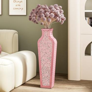 Imagem de Vaso de piso de diamante esmagado rosa - Vasos de vidro espelhado de 68 cm de altura para decoração de casa para sala de estar e quarto, vaso decorativo grande para decoração de arranjos
