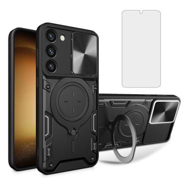Imagem de Asuwish Capa de celular para Samsung Galaxy S23 Plus S23+ 5G capa magnética para câmera deslizante com protetor de tela de vidro temperado e suporte de anel acessórios para celular S23plus 23S + S 23