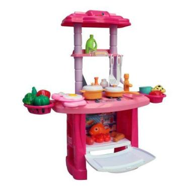 Imagem de Forninho E Fogãozinho Infantil Cozinha 43 Peças C/ Pia E Luz Cor Rosa 