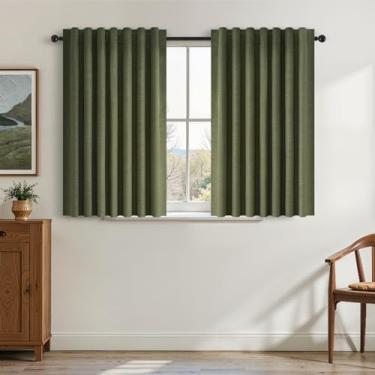 Imagem de Topfinel Cortinas de cozinha 137 cm de comprimento cortinas blackout de linho para janela pequena aba traseira haste bolso pitada plissada 100% preto para fora linho café sala de aula/dormitório