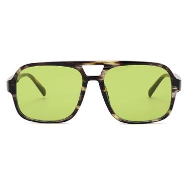 Imagem de Óculos de sol para mulheres, homens, clássicos, anos 70, vintage, moderno, quadrado, aviadores retrô, Verde leopardo, 56MM