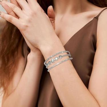Imagem de Pulseira de strass de prata para mulheres, pulseira de tênis, festa de casamento, bijuteria de formatura