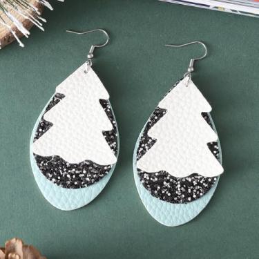 Imagem de Brincos de Natal femininos com pingente de árvore de Natal, acessórios de bijuteria de fantasia, 2inch, Aço inoxidável, Sem pedra preciosa