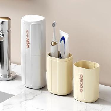 Imagem de Estojo de viagem para escova de dentes, suporte de escova de dentes 2 em 1 e copo de enxágue, organizador de pasta de dente grande portátil para viagem, acampamento, viagem, banheiro - branco