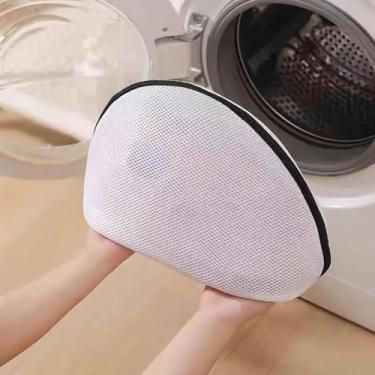 Imagem de Bolsa para máquina de lavar sapatos, bolsa de roupa de malha com zíper, rede de sapatos de lavagem branca reutilizável, zíper preto - M