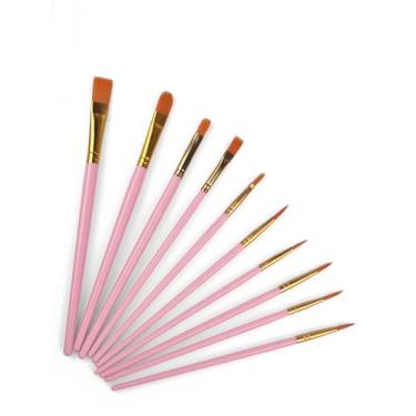 Imagem de Conjunto de 10 pincéis de tinta, pincéis de nylon com ponta redonda e pontiaguda, pincéis profissionais de acrílico para aquarela a óleo para rosto, unhas, corpo, arte, modelo, pintura em miniatura