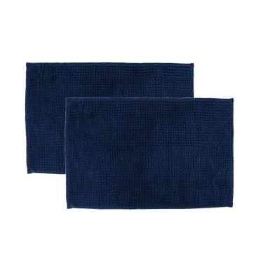 Imagem de Kit 2 Tapetes Banheiro Antiderrapante Azul Escuro 58x38cm
