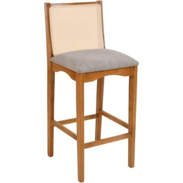 Imagem de Banqueta Toscana Madeira Maciça Carvalho Tela Bege Tecido Boucle Cinza