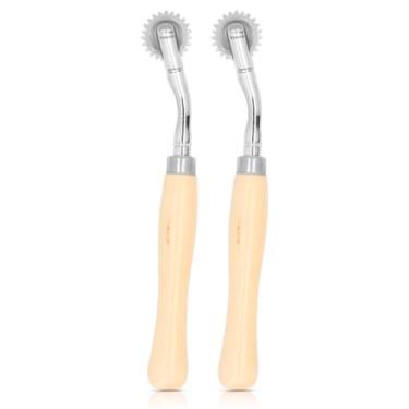 Imagem de Ferramenta perfuradora de papel, rolo de aço inoxidável, sensação confortável, roda de traçamento de longa duração, cabo de madeira real, 2 peças para couro, tecido e papel