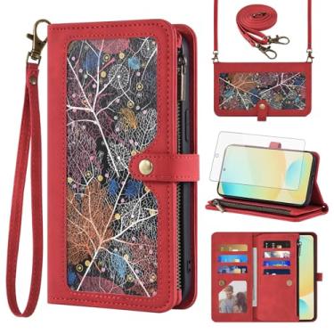 Imagem de Capa de telefone para Samsung Galaxy S24 FE 5G capa carteira com protetor de tela de vidro temperado e alça de pulso transversal de couro padrão flip zíper suporte para cartão de crédito celular S 24