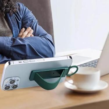 Imagem de Suporte para celular – Alça de dedo deslizante de plástico com suporte dobrável, acessório universal à prova d'água, suporte seguro e acessório de suporte de mesa (verde)