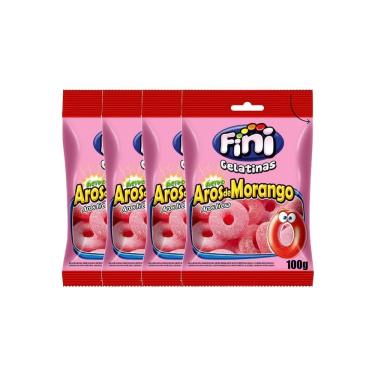 Imagem de Kit 4 Balas de Gelatina Fini Aros de Morango 100g