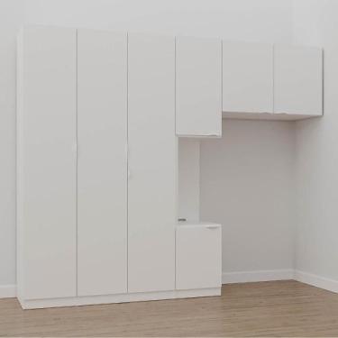 Imagem de Guarda-Roupa Modulado Solteiro com Mesa de Cabeceira 7 Portas 3 Peças 