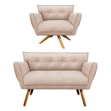 Imagem de Kit 1 Namoradeira e 1 Poltrona Giratória Anitta Suede Bege