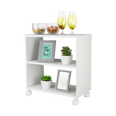 Imagem de Mesinha Lateral De Apoio Branca Sala Quarto 50 X 47 X 25cm Com Rodinhas