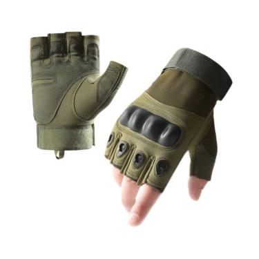 Imagem de Luva Tática Verde Militar Meio Dedo Rígida Tecido Respirável