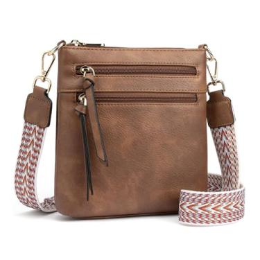 Imagem de Bolsa tiracolo feminina - Bolsa de ombro de couro PU moderna pequena bolsa transversal para viagem trabalho festa marrom