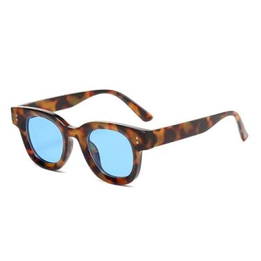 Imagem de Óculos de Sol Femininos com Lentes Transparentes Estilo Oceano e Rebites, Modelo Punk Leopardo, Proteção UV400, Ideais para Esportes ao Ar Livre, Corrida e Ciclismo, Cor Azul Leopardo